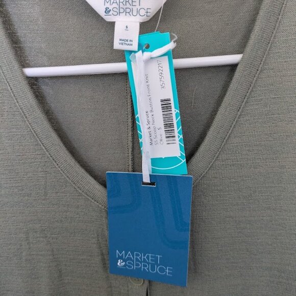 Market and Spruce womens green ribbed button front short sleeve top size S - Picture 2 of 3